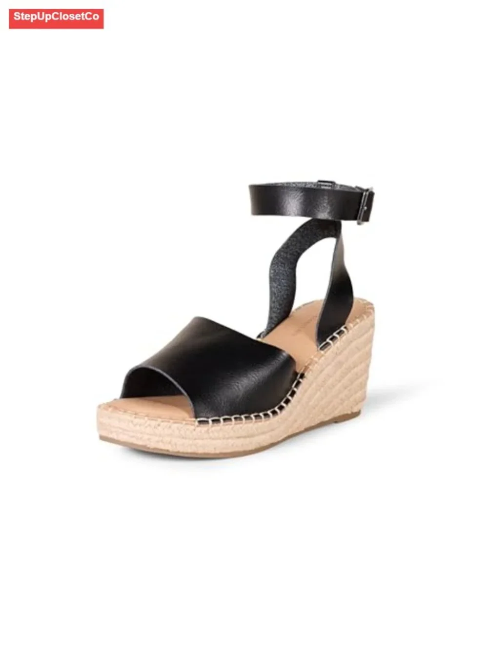 Faux Leather Espadrille Wedge Sandals with Memory Foam, 3